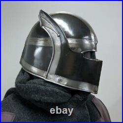 Blackened 18 Gauge Steel Medieval Dark knight Sallet Helmet Costume Armor SCA