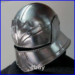 Blackened 18 Gauge Steel Medieval Paladin Movie Sallet Type Helmet