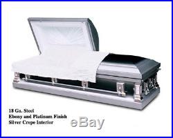 Brand New 18 Gauge Steel Coffin Casket Ebony and Platinum Finish