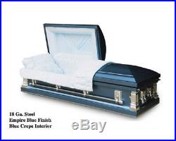 Brand New 18 Gauge Steel Coffin Casket Empire Blue Finish