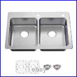 Bratten 33 in. Drop-In 50/50 Double Bowl 18 Gauge Stainless Steel Kitchen Sink