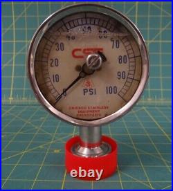 CSE 0-100 PSI Stainless Steel Sanitary Pressure Gauge Oil Filled