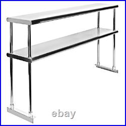Commercial Stainless Steel 12x72 Adjustable Double Overshelf for Table