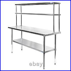 Commercial Stainless Steel Kitchen Prep Table with Double Overshelf- 30 x 60