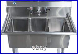 Commercial Stainless Steel Kitchen Three 3 Compartment Bay Sink with 10 Faucet