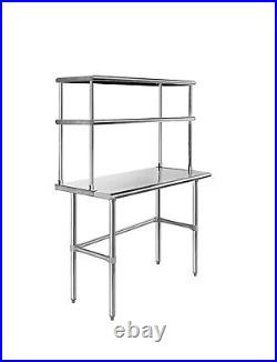 Commercial Stainless Steel Open Base Work Table with 2 Tier Overshelf