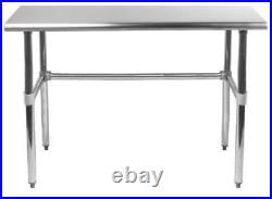 Commercial Stainless Steel Open Base Work Table with 2 Tier Overshelf