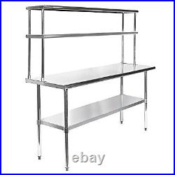 Commercial Stainless Steel Work Table with 2 Tier Overshelf