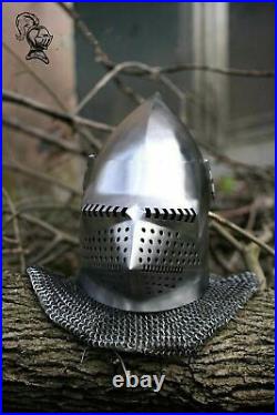 Custom SCA 14 Gauge Steel Medieval Bascinet Klapvisor Helmet W Padding Halloween