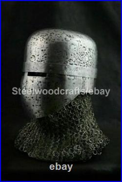 Custom SCA HMB 16 Gauge Steel Medieval Great Knight Helmet Pot Helmet