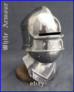 Custom SCA HNB 14 Gauge Steel Medieval Tournament Sallet Helmet With Bevor