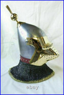Custom SCA HNB 16 Gauge Steel Medieval Pig Face Bascinet Helmet w Aventail YA