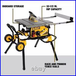 DEWALT DWE7491RS 10 in Jobsite Table Saw 32 1/2 in Rip Capacity & Rolling Stand