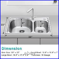 DIRECTUNIT 18 Gauge Stainless Steel Kitchen Sink Drop-In Top Mount, 33x22x9