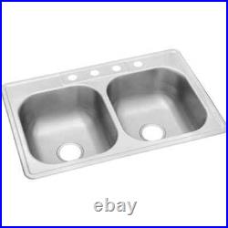 Drop-In 20 Gauge 304 Stainless Steel 33 in. 4-Hole Double Bowl Kitchen Sink