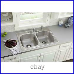 Drop-In 20 Gauge 304 Stainless Steel 33 in. 4-Hole Double Bowl Kitchen Sink