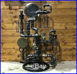Fantastic Steampunk Industrial Table Lamp, Large Antique Brass Pressure Gauge