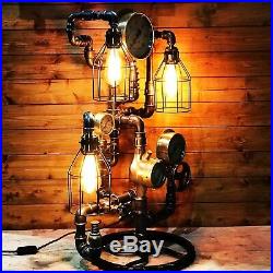Fantastic Steampunk Industrial Table Lamp, Large Antique Brass Pressure Gauge