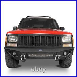 For 1984-2001 Jeep Cherokee XJ 11-Gauge Steel Front Bumper with 120W LED Light Bar