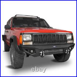 For 1984-2001 Jeep Cherokee XJ 11-Gauge Steel Front Bumper with 120W LED Light Bar