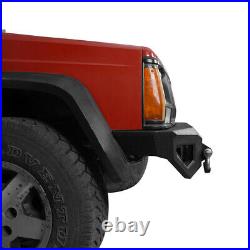 For 1984-2001 Jeep Cherokee XJ 11-Gauge Steel Front Bumper with 120W LED Light Bar