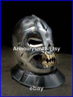 Functional 18 Gauge Steel Medieval Old Demonic Face Helmet Battle-ready