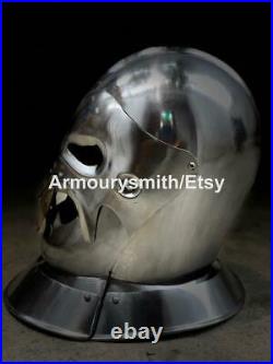 Functional 18 Gauge Steel Medieval Old Demonic Face Helmet Battle-ready