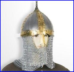 Functional Medieval free Russian Helmet 18 Gauge Steel with ChainmailSCA armor