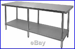 GSW 30Wx96L 18 Gauge Polished Stainless Steel Flat Top Work Table NSF WT-E3096