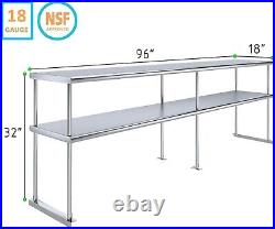 Heavy Duty Stainless Steel Double overshelf with Brackets 18x96 for Work Table