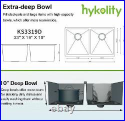Hykolity 33 in. 50/50 Double Bowl 16 Gauge Undermount Sink Stainless Steel