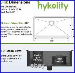 Hykolity Kitchen Sink 33 x 19 x 10 inch Undermount Stailess Steel 16 Gauge