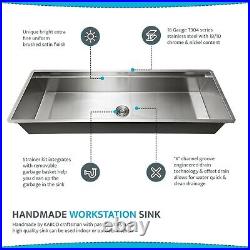 KBFmore 16 Gauge 58 Inch Single Bowl Workstation Kitchen Sink Stainless Steel