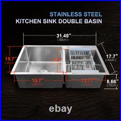 Kitchen Sink 32 x 18 x 9 Stainless Steel Double Bowl Sink Topmount 16 Gauge
