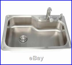 Kitchen Sink 33 Inch 18 Gauge Drop In Stainless Steel Single Bowl 4 Hole Faucet