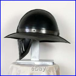 Knights Blackened 18 Gauge Steel Medieval monkshood Kettle Helmet