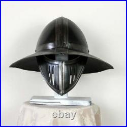 Knights Blackened 18 Gauge Steel Medieval monkshood Kettle Helmet