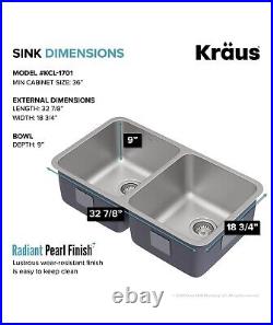 Kraus Dex Undermount Stainless Steel Double Bowl Sink, Heavy Duty 16 Gauge Steel