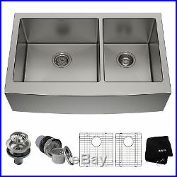 Kraus KHF203-36 Stainless Steel 36 Farmhouse 60/40 Double Bowl 16 Gauge