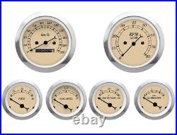 MOTOR METER RACING Classic Beige 6 Gauge Set Mechanical Speedometer KMH °C BAR