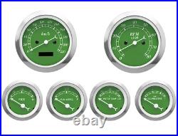 MOTOR METER RACING Classic Green 6 Gauge Set Electrical Speedometer KMH °C BAR