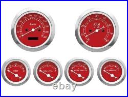 MOTOR METER RACING Classic Red 6 Gauge Set Electrical Speedometer KMH °C BAR