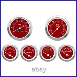 MOTOR METER RACING Classic Red 6 Gauge Set Mechanical Speedometer MPH °F PSI