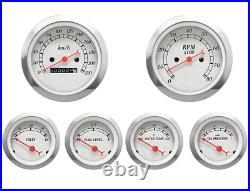 MOTOR METER RACING Classic White 6 Gauge Set Mechanical Speedometer KMH °C BAR