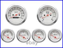 MOTOR METER RACING Classic White 6 Gauge Set Mechanical Speedometer KMH °C BAR