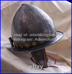 Medieval 16 Gauge Steel Etched Knight Spanish Morion Helmet Medieval Helmet
