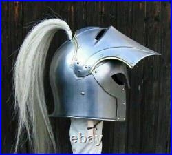 Medieval 18 Gauge Steel Fantasy Helmet Barbuta Helmet With Plume