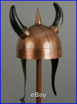 Medieval 18 Gauge Steel Viking Helmet With Two Side Horn Viking Armor Helmet