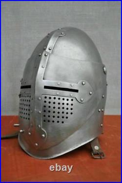 Medieval Armor Helmet 18 Gauge Steel Knight Templar Visor Helmet Halloween Gift