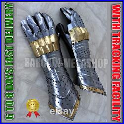 Medieval Brass Design Gothic Gauntlet Gloves 18 Gauge Iron Steel AS ZII